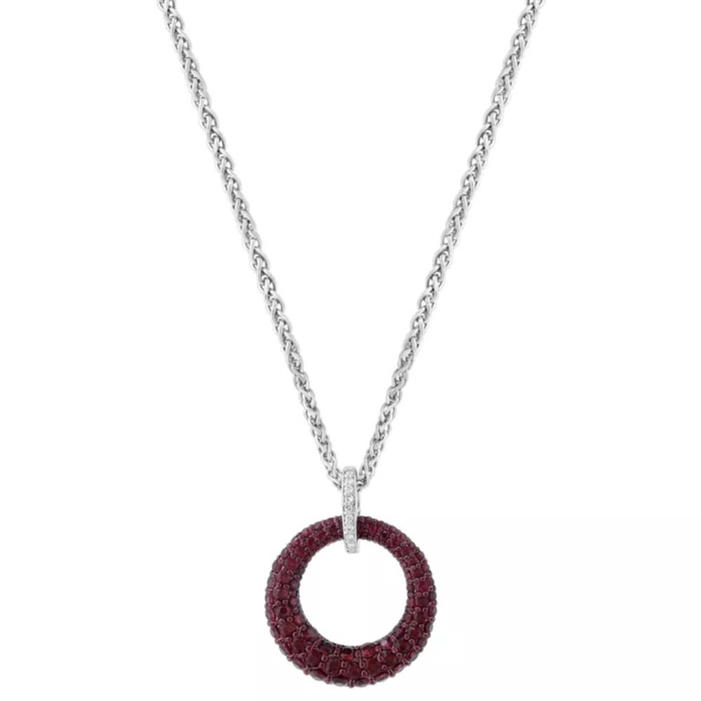 ❤️ Effy Ruby & Diamond Circle Pendant Necklace – 2.75 CTW in Sterling Silver